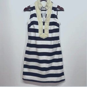 Sail to Sable, classic Tunic Dress, Navy & White Stripe with Gold Collar